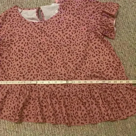 AMONIDA Leopard Print Ruffle Blouse Slant Hem Round - Picture 2 of 5